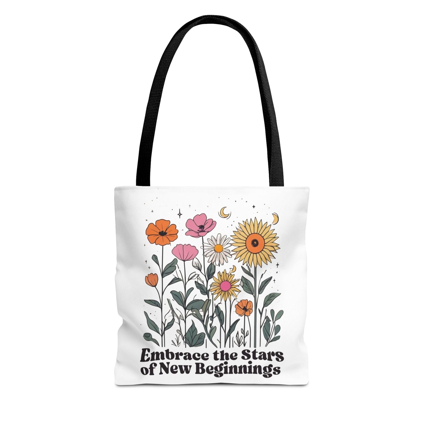 Floral 'Embrace the Stars of New Beginnings' Tote Bag — Boho Sunflower & Daisy Garden ToteBags
