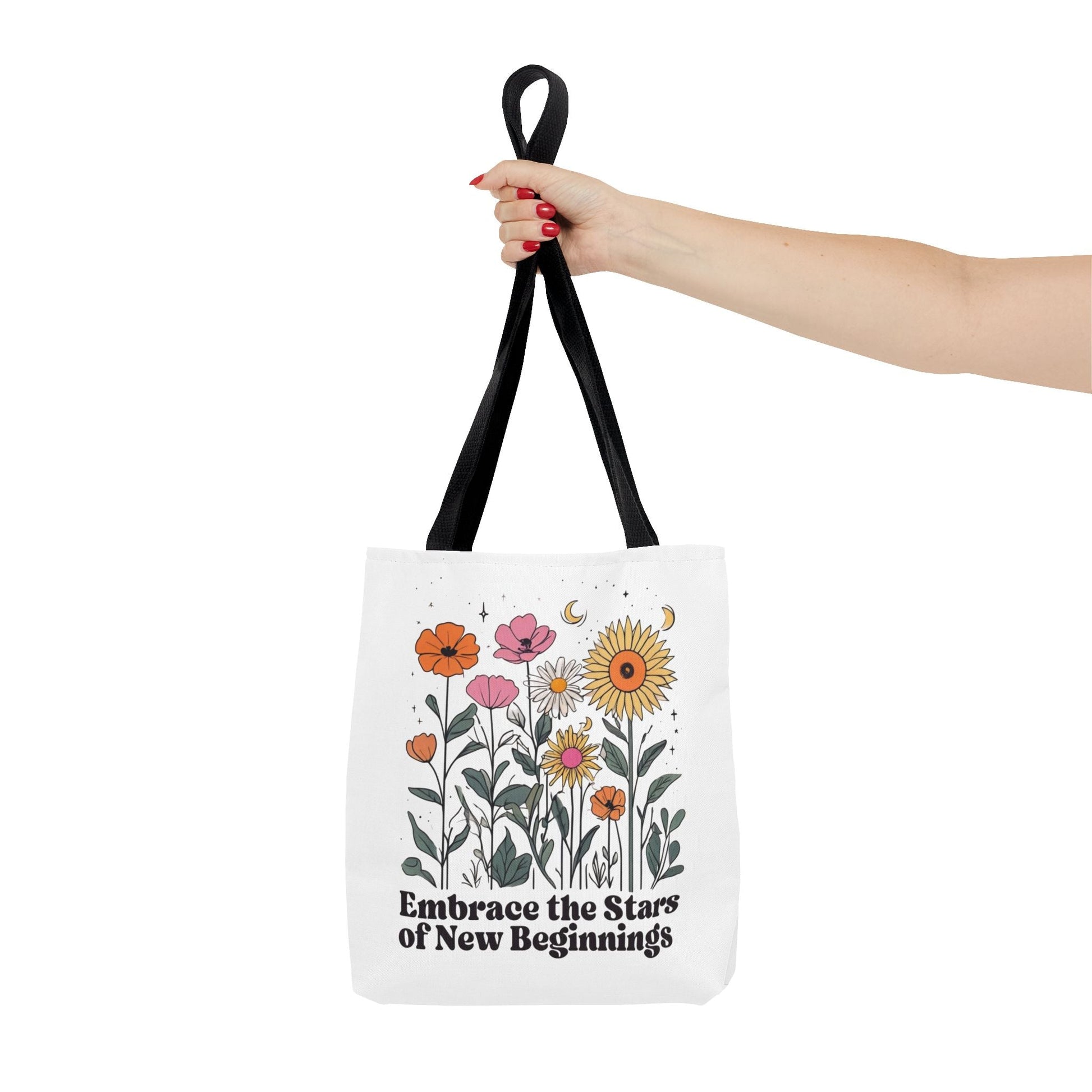 Floral 'Embrace the Stars of New Beginnings' Tote Bag — Boho Sunflower & Daisy Garden ToteBags