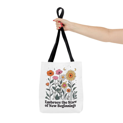 Floral 'Embrace the Stars of New Beginnings' Tote Bag — Boho Sunflower & Daisy Garden ToteBags