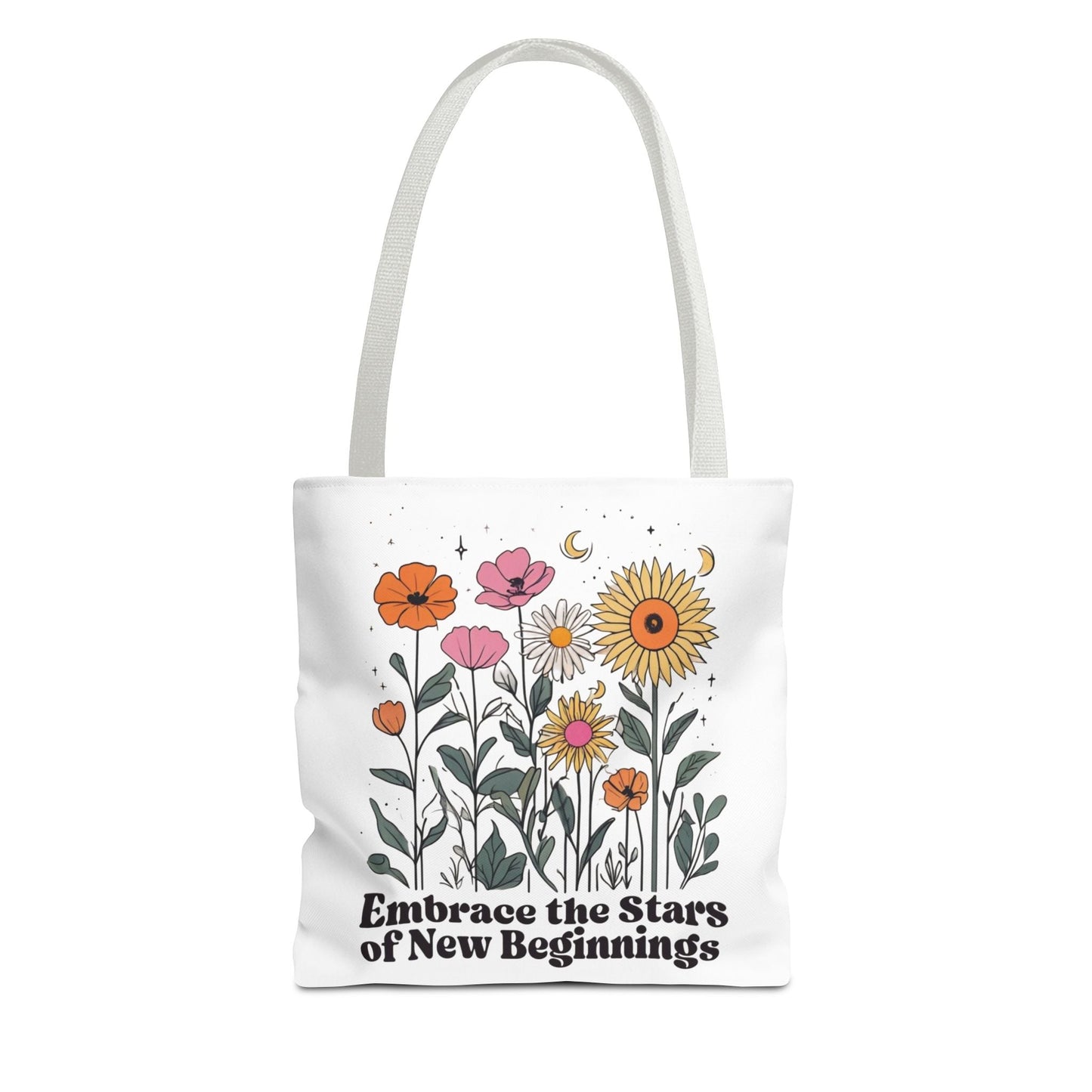 Floral 'Embrace the Stars of New Beginnings' Tote Bag — Boho Sunflower & Daisy Garden ToteBags