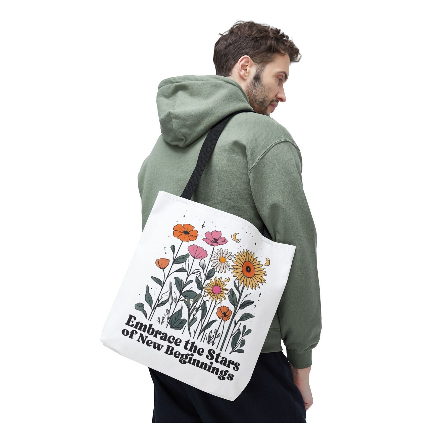 Floral 'Embrace the Stars of New Beginnings' Tote Bag — Boho Sunflower & Daisy Garden ToteBags