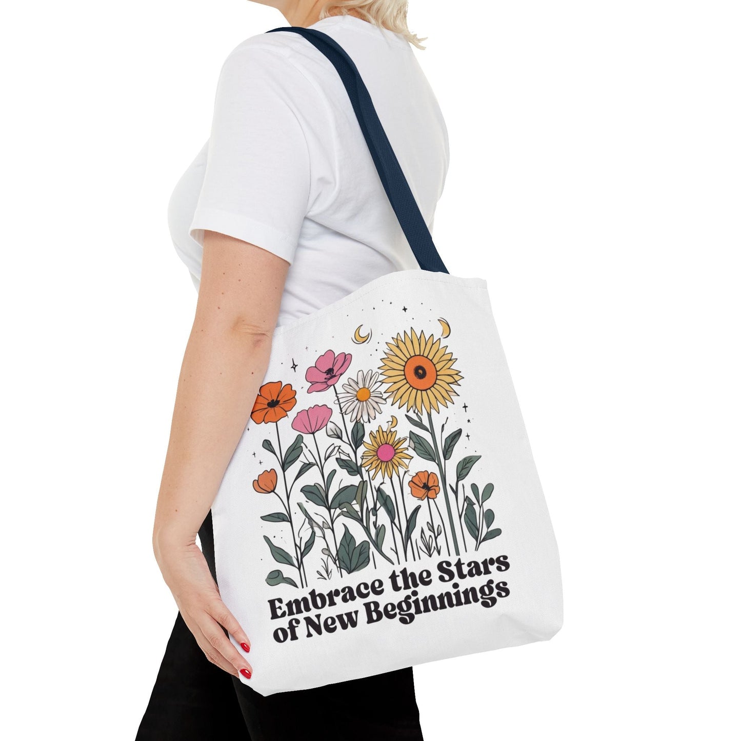Floral 'Embrace the Stars of New Beginnings' Tote Bag — Boho Sunflower & Daisy Garden ToteBags