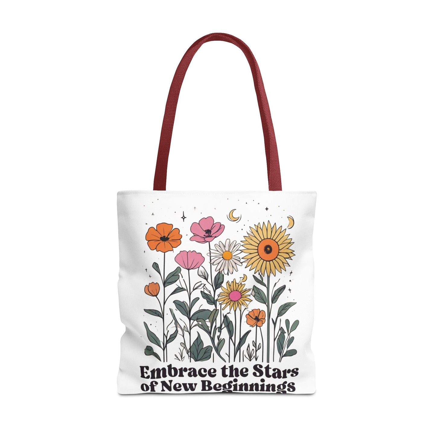 Floral 'Embrace the Stars of New Beginnings' Tote Bag — Boho Sunflower & Daisy Garden ToteBags