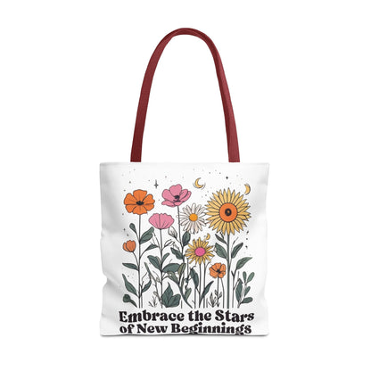 Floral 'Embrace the Stars of New Beginnings' Tote Bag — Boho Sunflower & Daisy Garden ToteBags