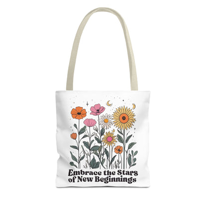 Floral 'Embrace the Stars of New Beginnings' Tote Bag — Boho Sunflower & Daisy Garden ToteBags