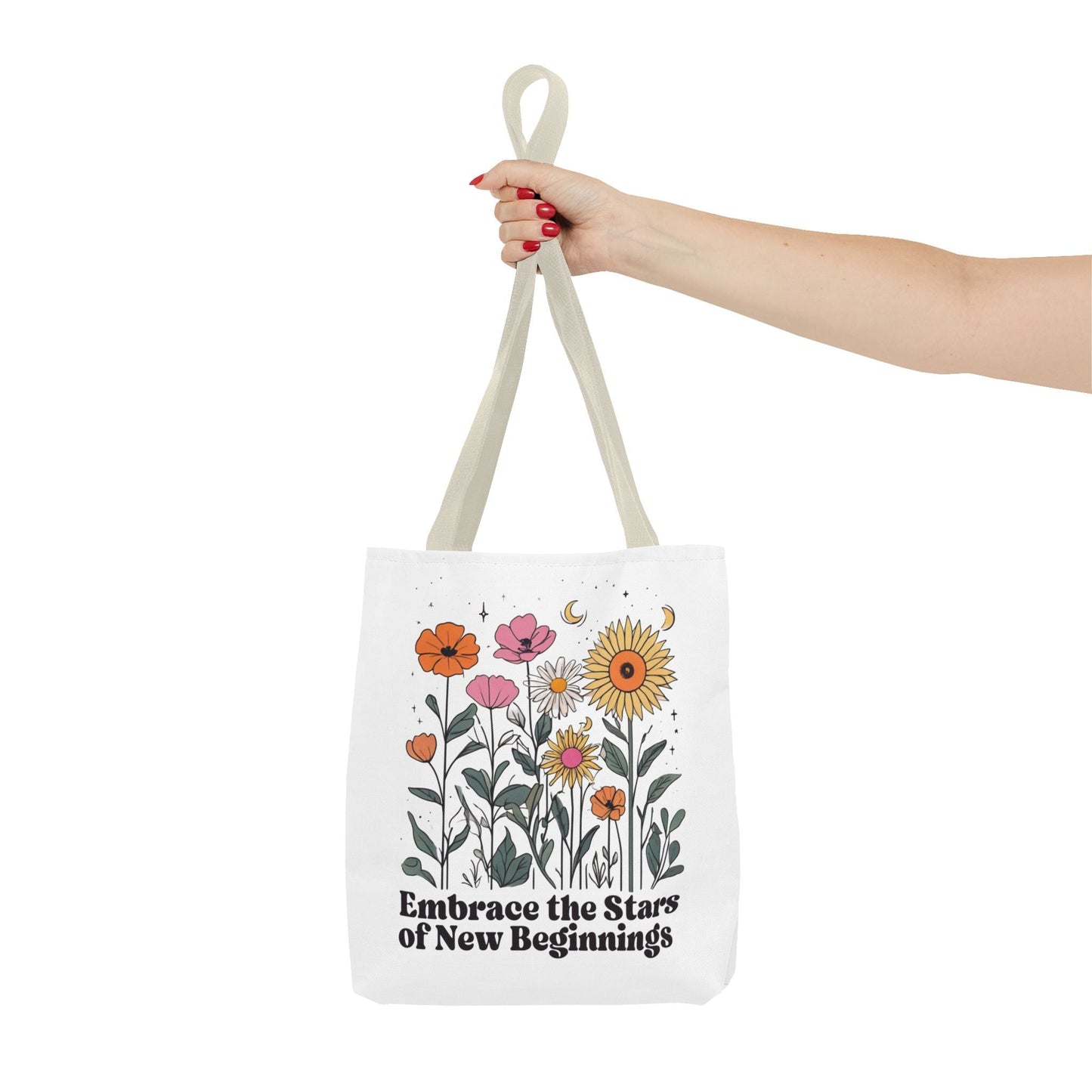 Floral 'Embrace the Stars of New Beginnings' Tote Bag — Boho Sunflower & Daisy Garden ToteBags