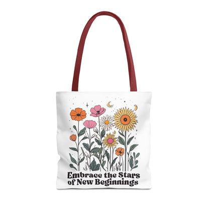 Floral 'Embrace the Stars of New Beginnings' Tote Bag — Boho Sunflower & Daisy Garden ToteBags
