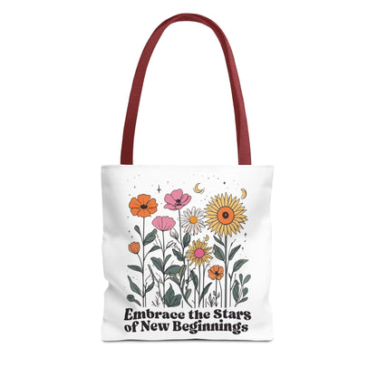 Floral 'Embrace the Stars of New Beginnings' Tote Bag — Boho Sunflower & Daisy Garden ToteBags
