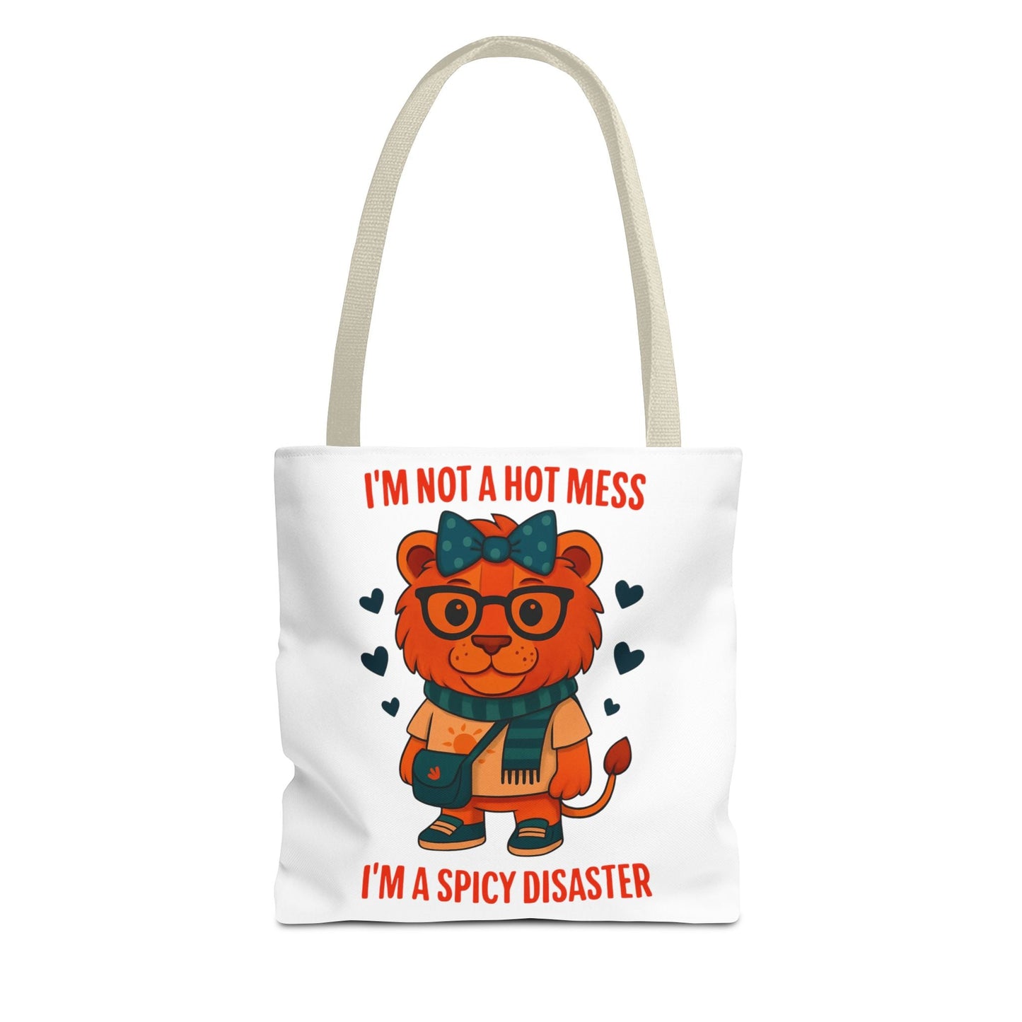 Funny Lion Tote Bag — "I'm Not a Hot Mess, I'm a Spicy Disaster" Cute Graphic ToteBags