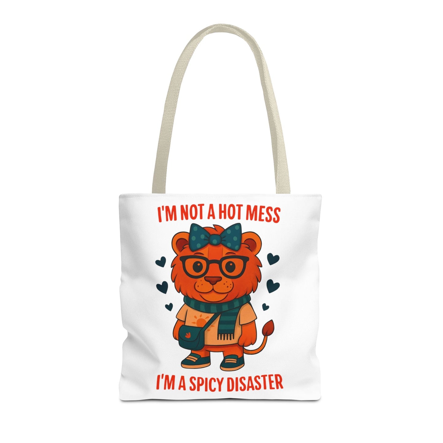 Funny Lion Tote Bag — "I'm Not a Hot Mess, I'm a Spicy Disaster" Cute Graphic ToteBags