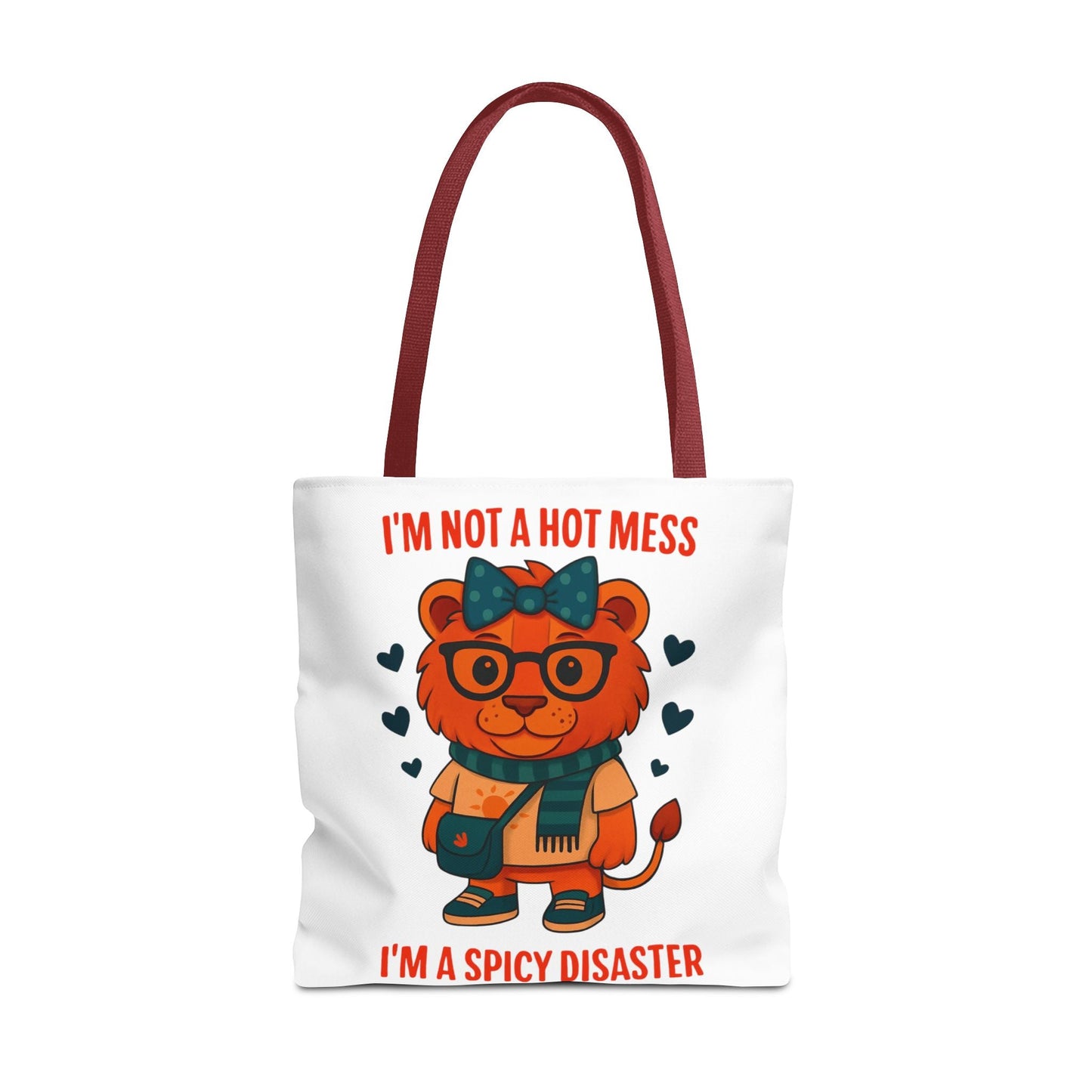Funny Lion Tote Bag — "I'm Not a Hot Mess, I'm a Spicy Disaster" Cute Graphic ToteBags