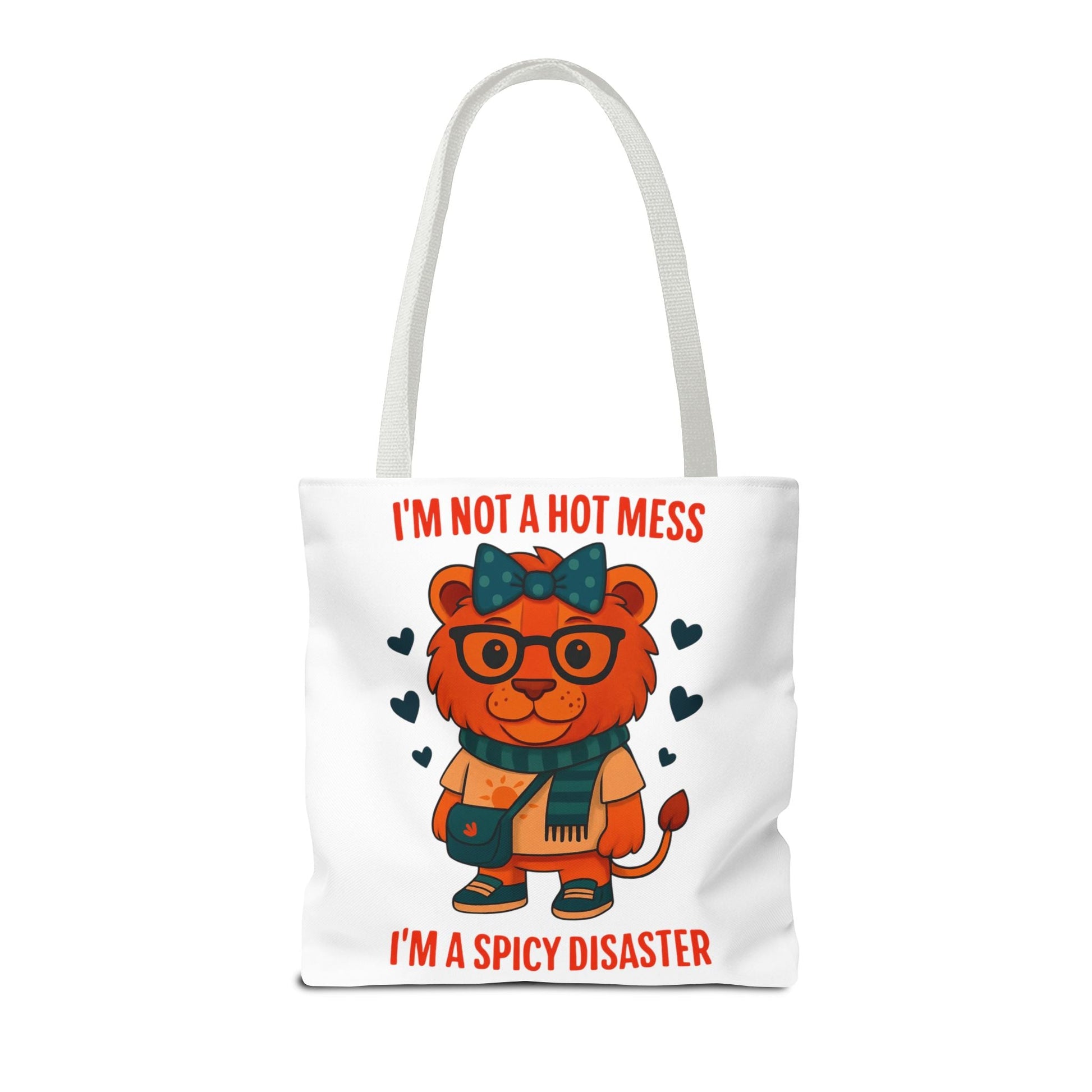 Funny Lion Tote Bag — "I'm Not a Hot Mess, I'm a Spicy Disaster" Cute Graphic ToteBags