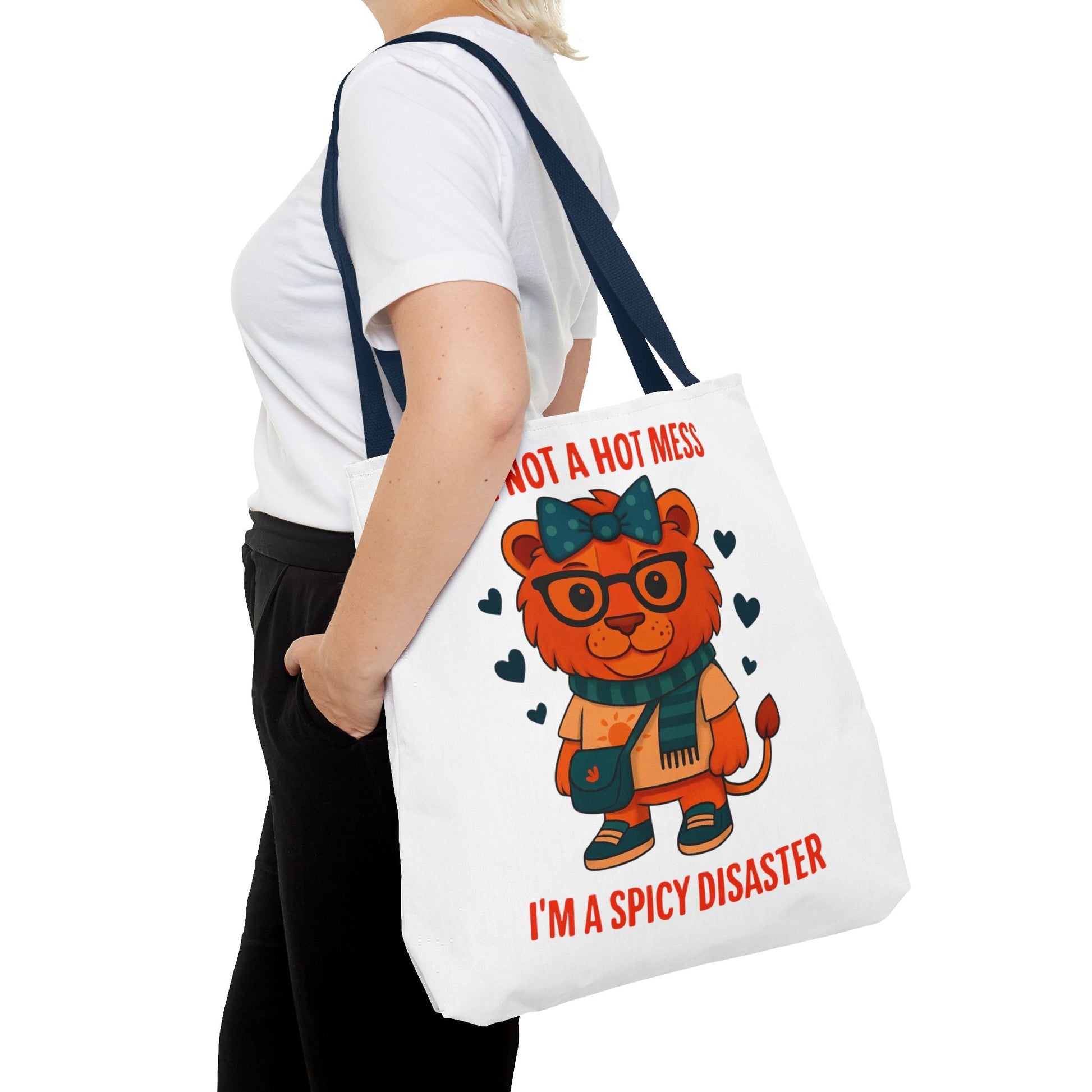 Funny Lion Tote Bag — "I'm Not a Hot Mess, I'm a Spicy Disaster" Cute Graphic ToteBags