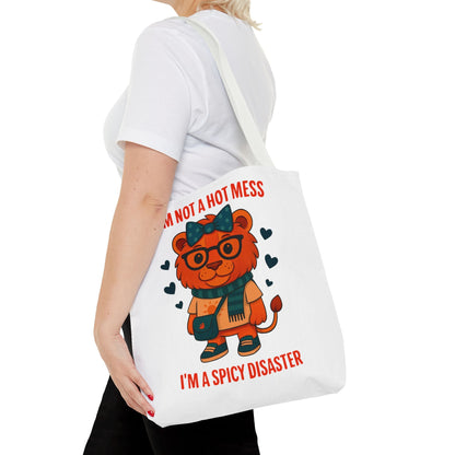 Funny Lion Tote Bag — "I'm Not a Hot Mess, I'm a Spicy Disaster" Cute Graphic ToteBags