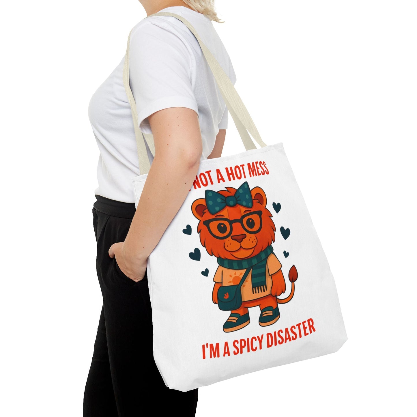 Funny Lion Tote Bag — "I'm Not a Hot Mess, I'm a Spicy Disaster" Cute Graphic ToteBags
