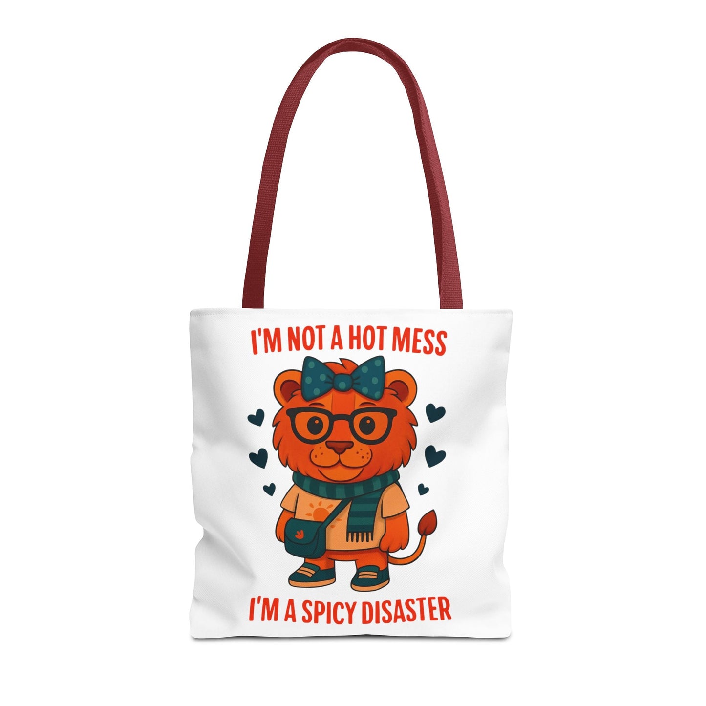 Funny Lion Tote Bag — "I'm Not a Hot Mess, I'm a Spicy Disaster" Cute Graphic ToteBags