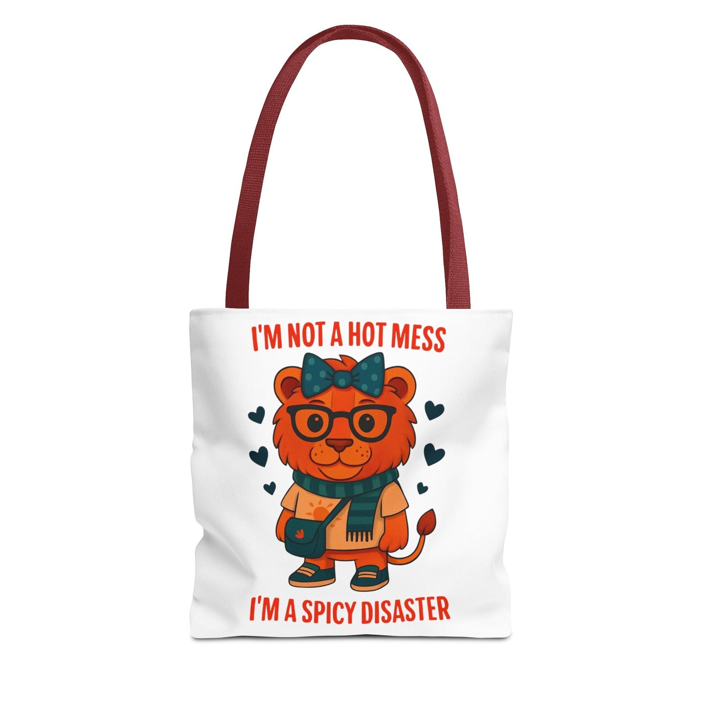Funny Lion Tote Bag — "I'm Not a Hot Mess, I'm a Spicy Disaster" Cute Graphic ToteBags