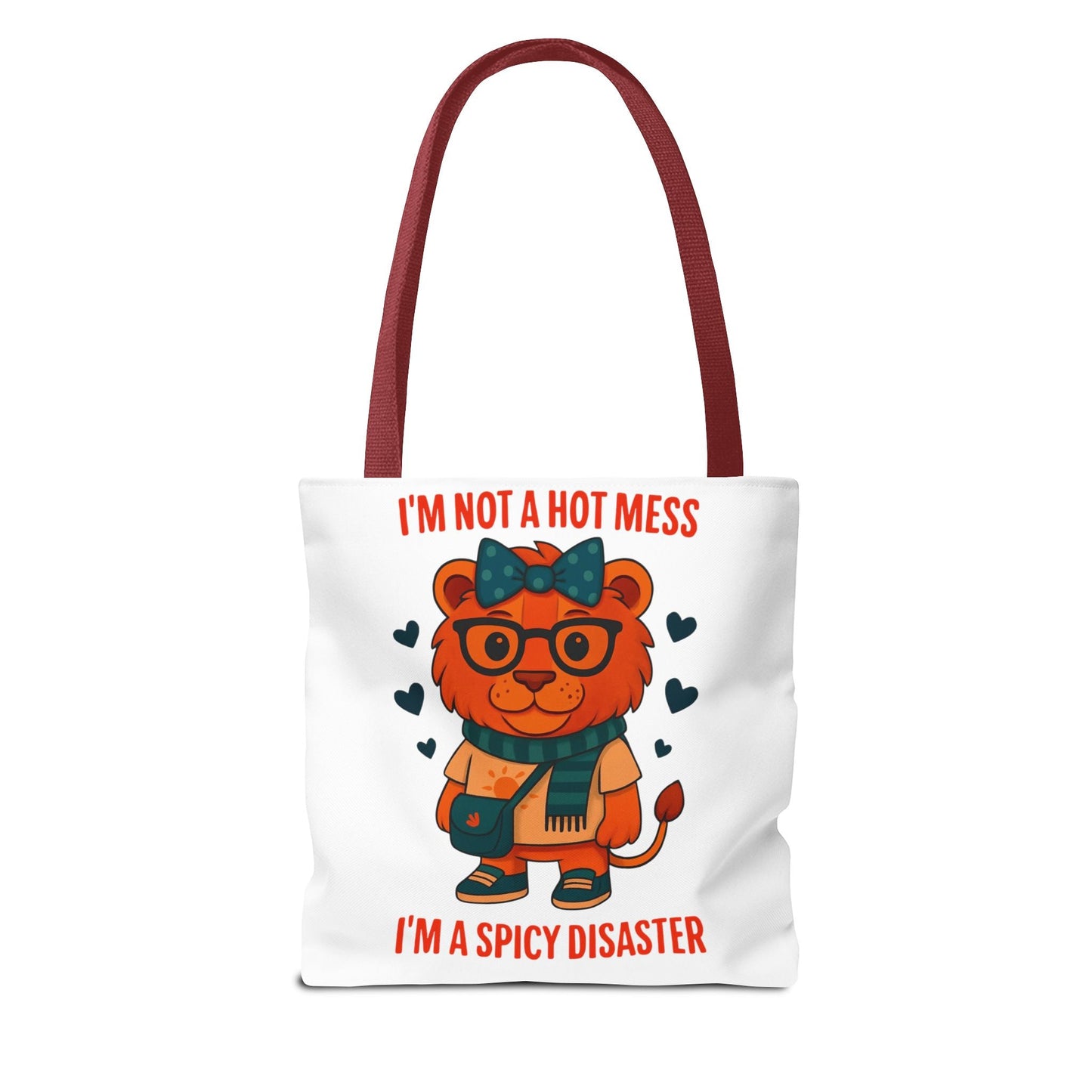 Funny Lion Tote Bag — "I'm Not a Hot Mess, I'm a Spicy Disaster" Cute Graphic ToteBags
