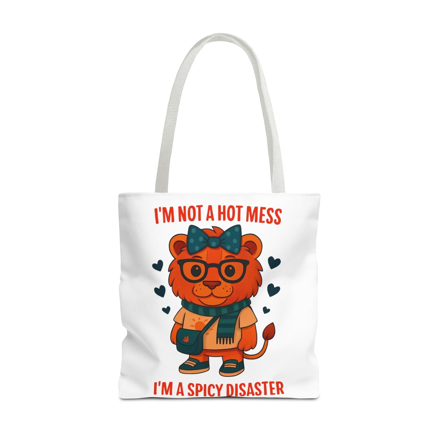 Funny Lion Tote Bag — "I'm Not a Hot Mess, I'm a Spicy Disaster" Cute Graphic ToteBags