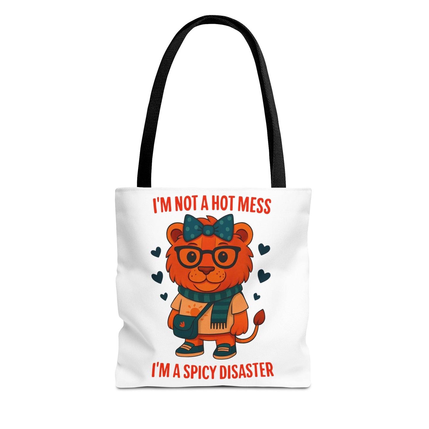 Funny Lion Tote Bag — "I'm Not a Hot Mess, I'm a Spicy Disaster" Cute Graphic ToteBags