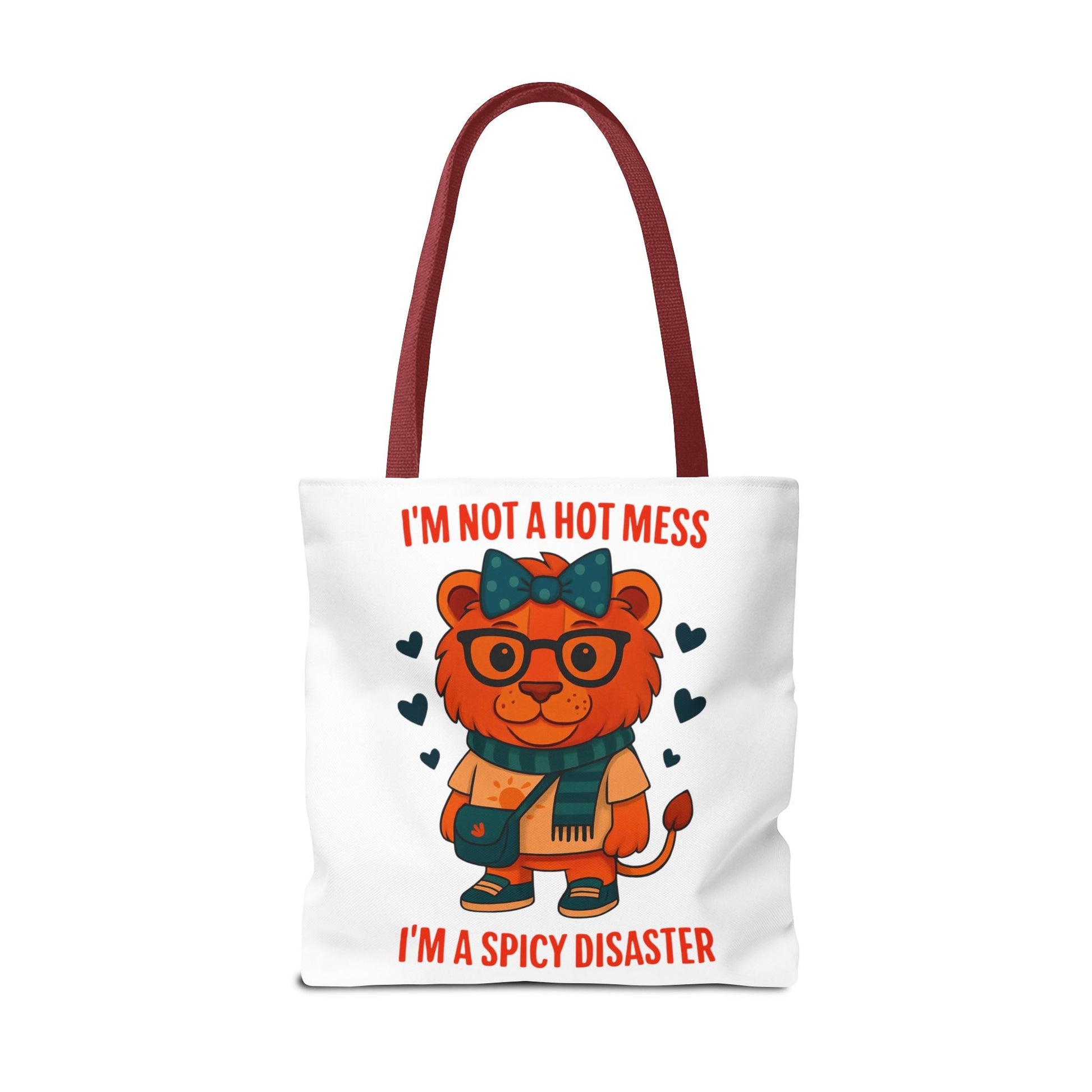 Funny Lion Tote Bag — "I'm Not a Hot Mess, I'm a Spicy Disaster" Cute Graphic ToteBags