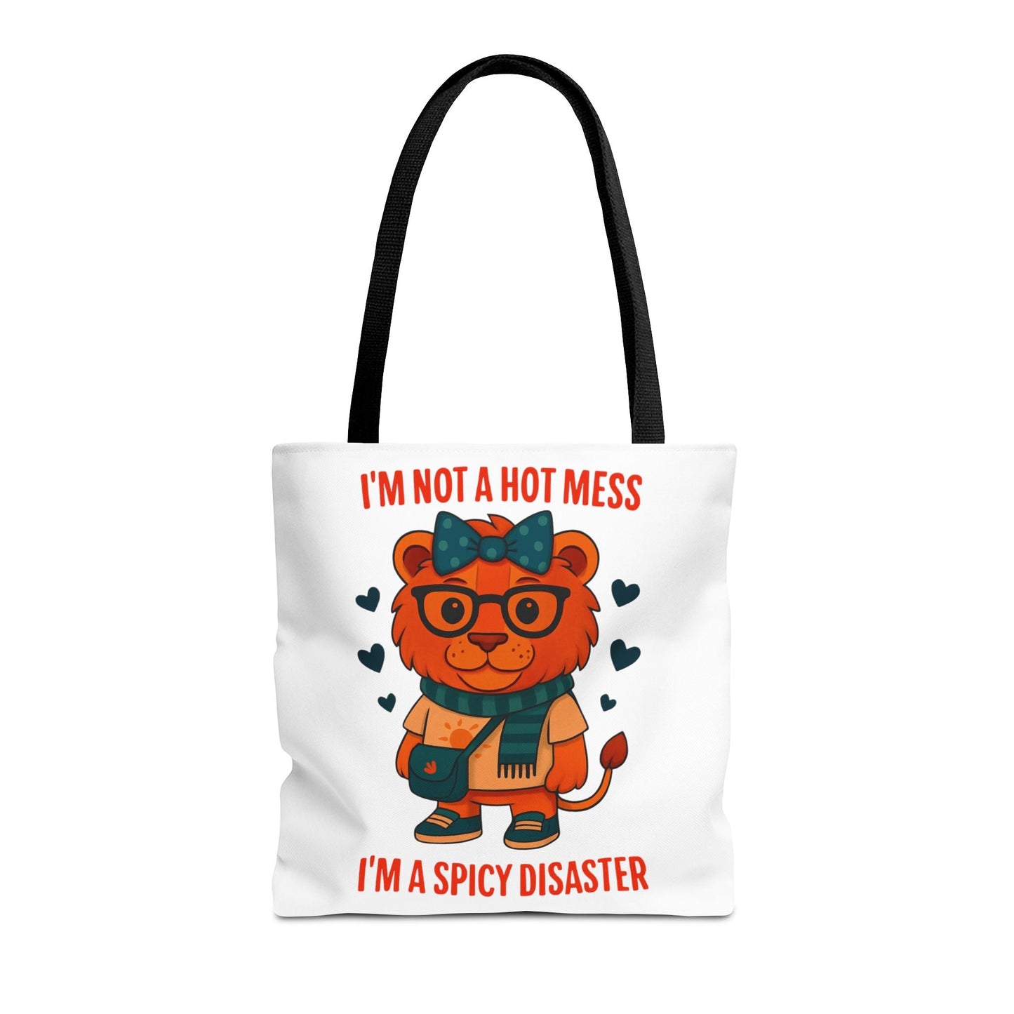 Funny Lion Tote Bag — "I'm Not a Hot Mess, I'm a Spicy Disaster" Cute Graphic ToteBags