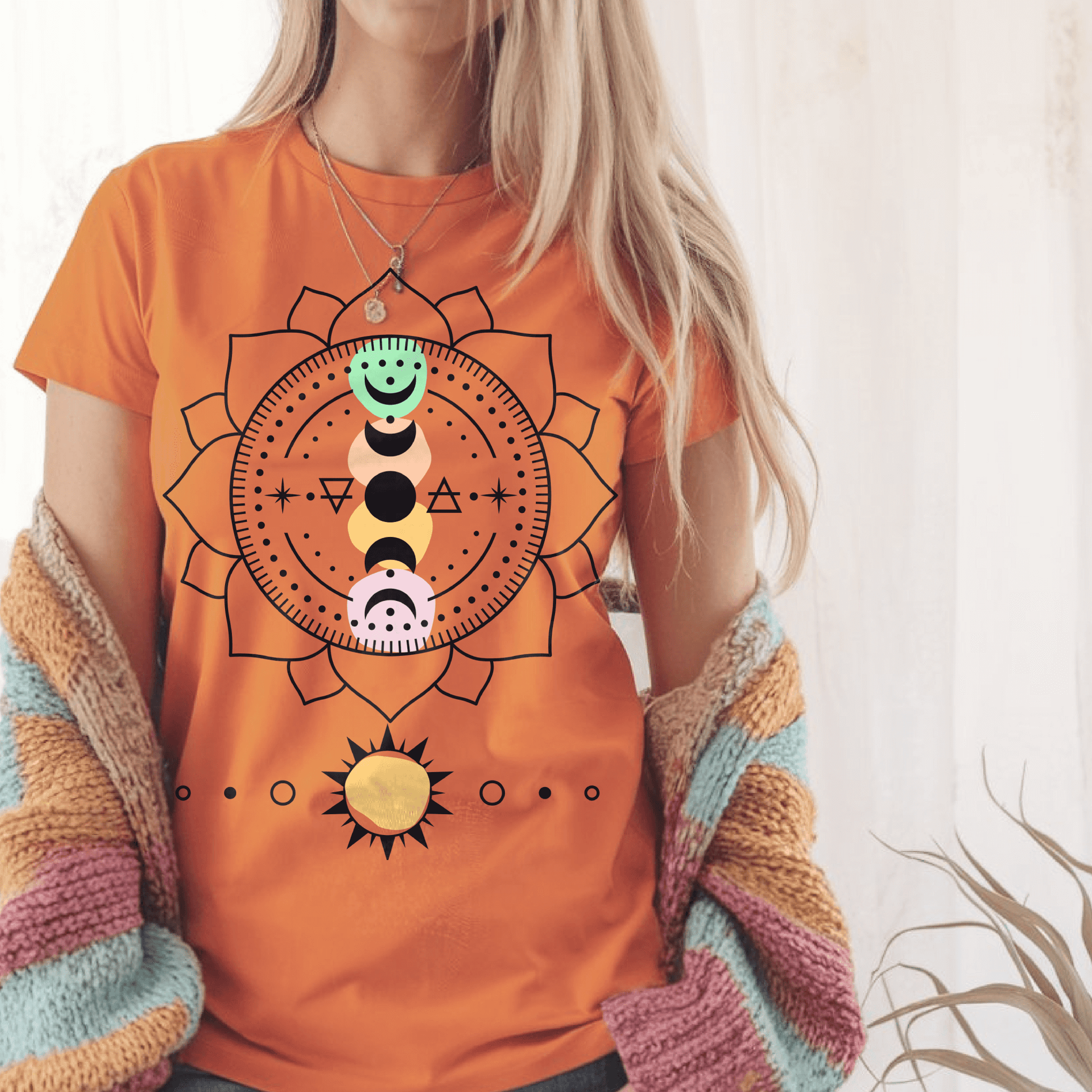 Moon Phase Mandala Sun TShirtT-Shirt