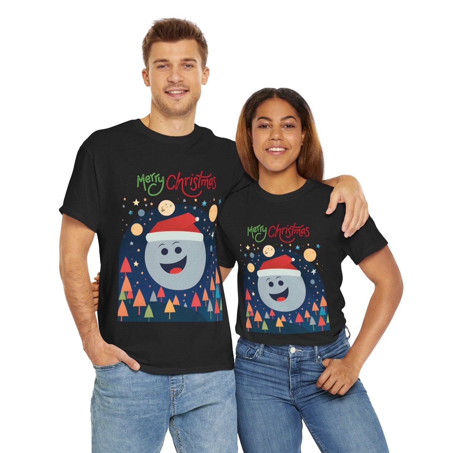 Moon with Santa hat Christmas tree shirtT-Shirt