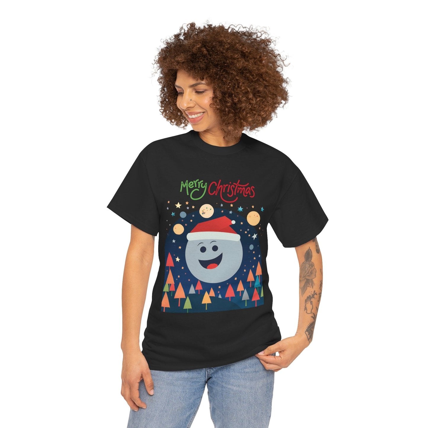 Moon with Santa hat Christmas tree shirtT-Shirt