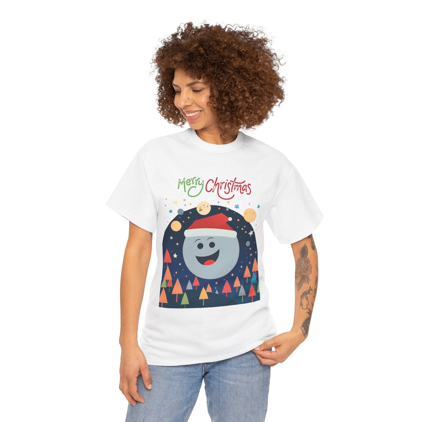 Moon with Santa hat Christmas tree shirtT-Shirt