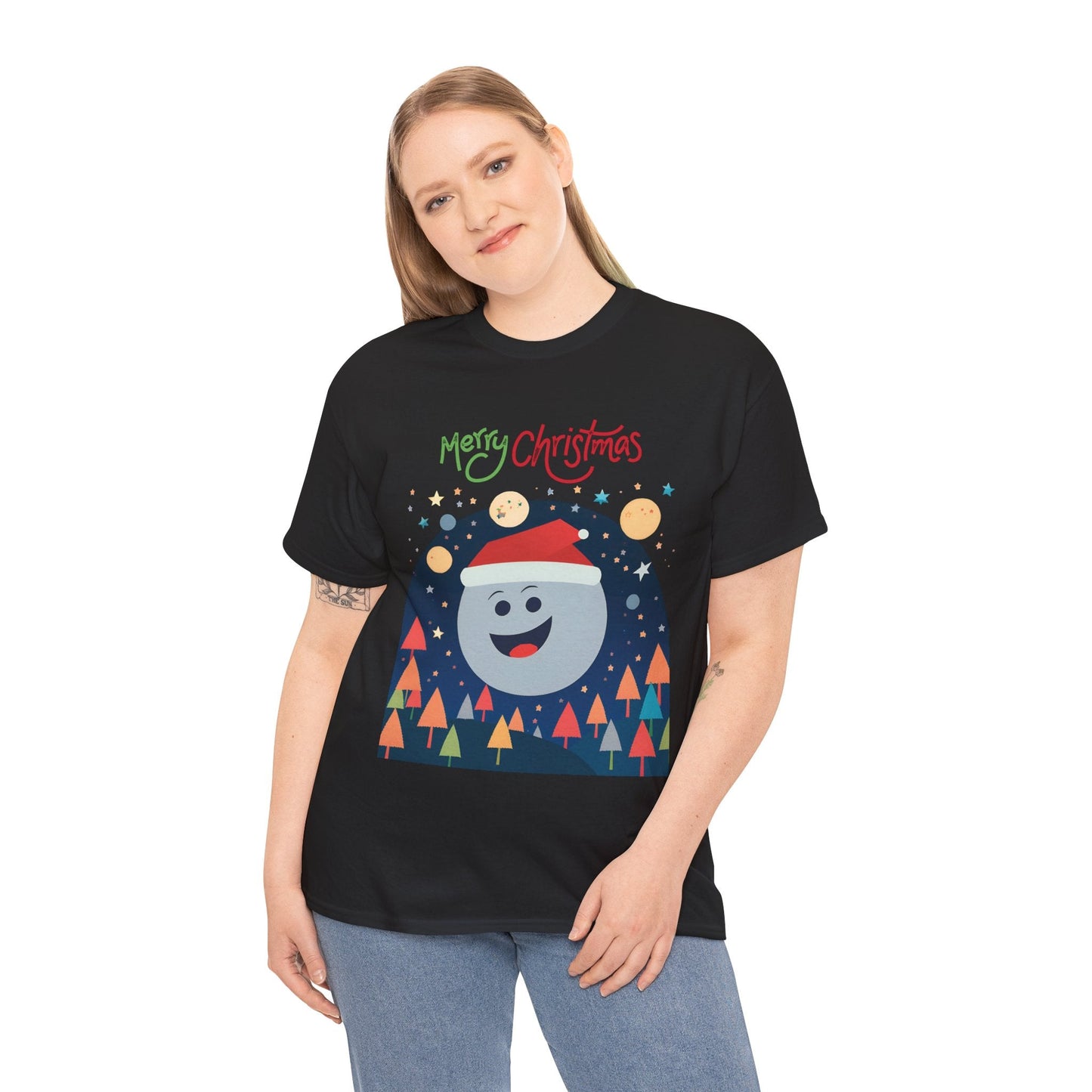 Moon with Santa hat Christmas tree shirtT-Shirt