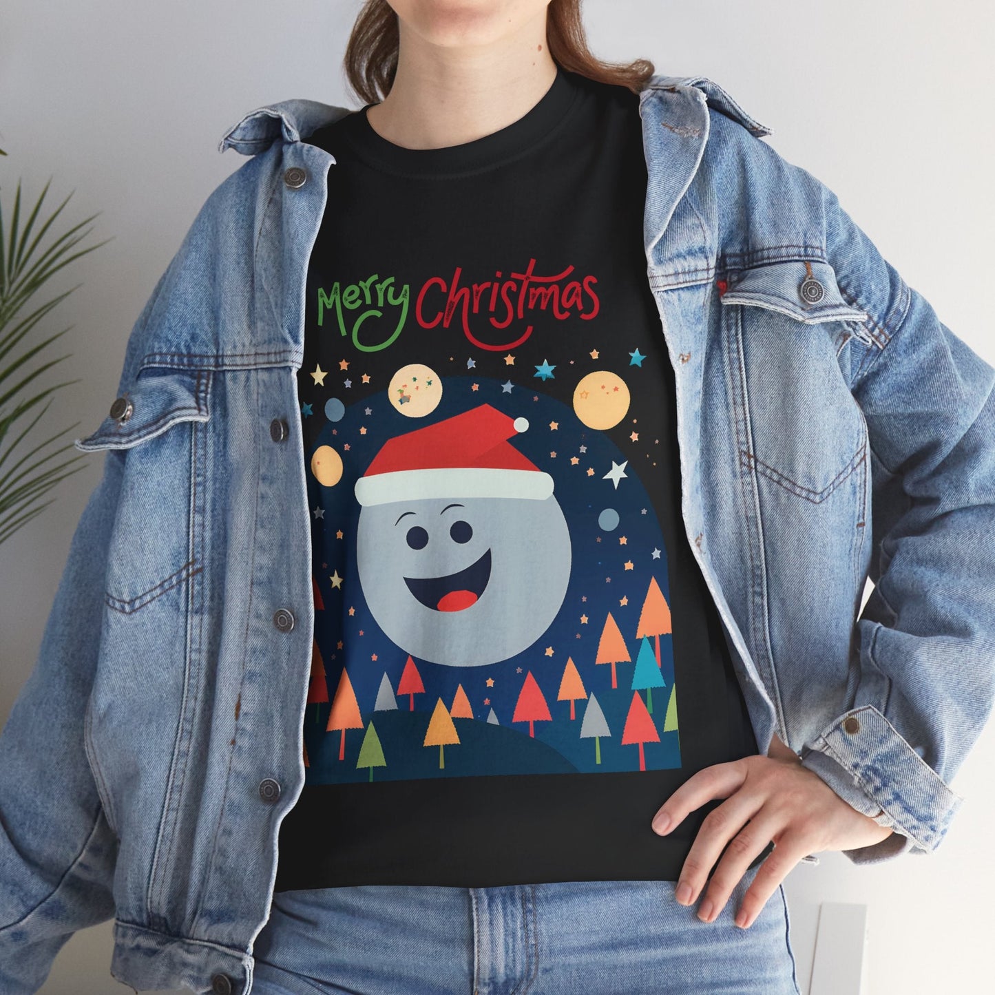 Moon with Santa hat Christmas tree shirtT-Shirt