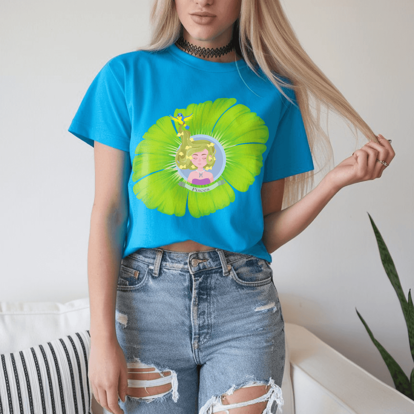 Pisces zodiac drawing Cotton TshirtT-Shirt