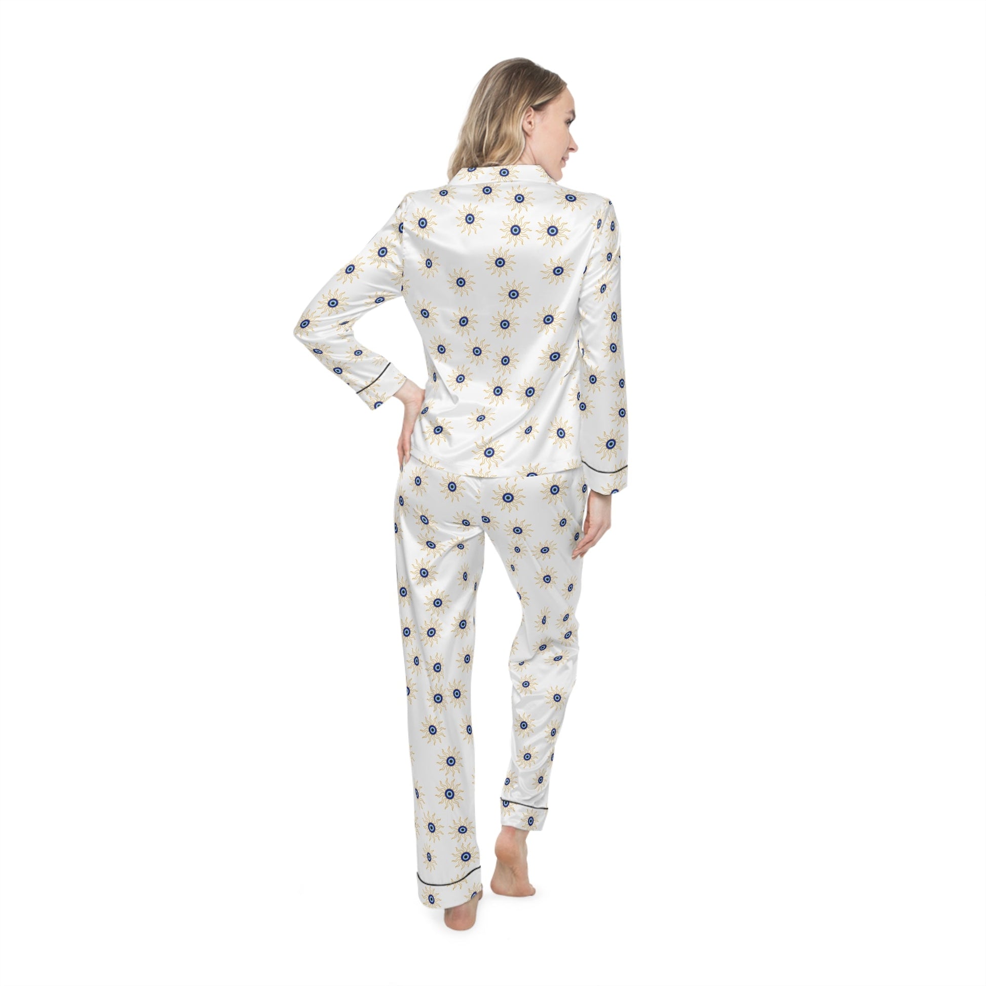 Satin Pyjamas Set with Evil Eye Sun SymbolAll Over Prints