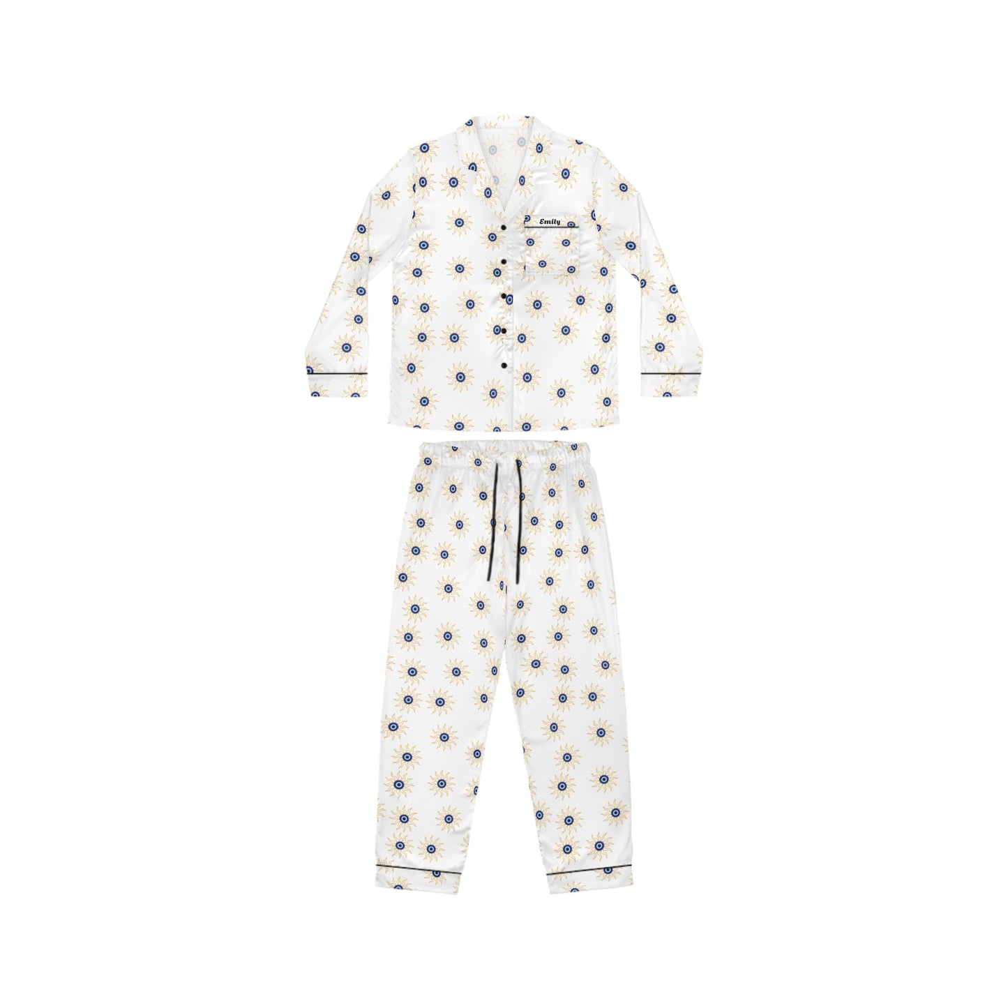 Satin Pyjamas Set with Evil Eye Sun SymbolAll Over Prints