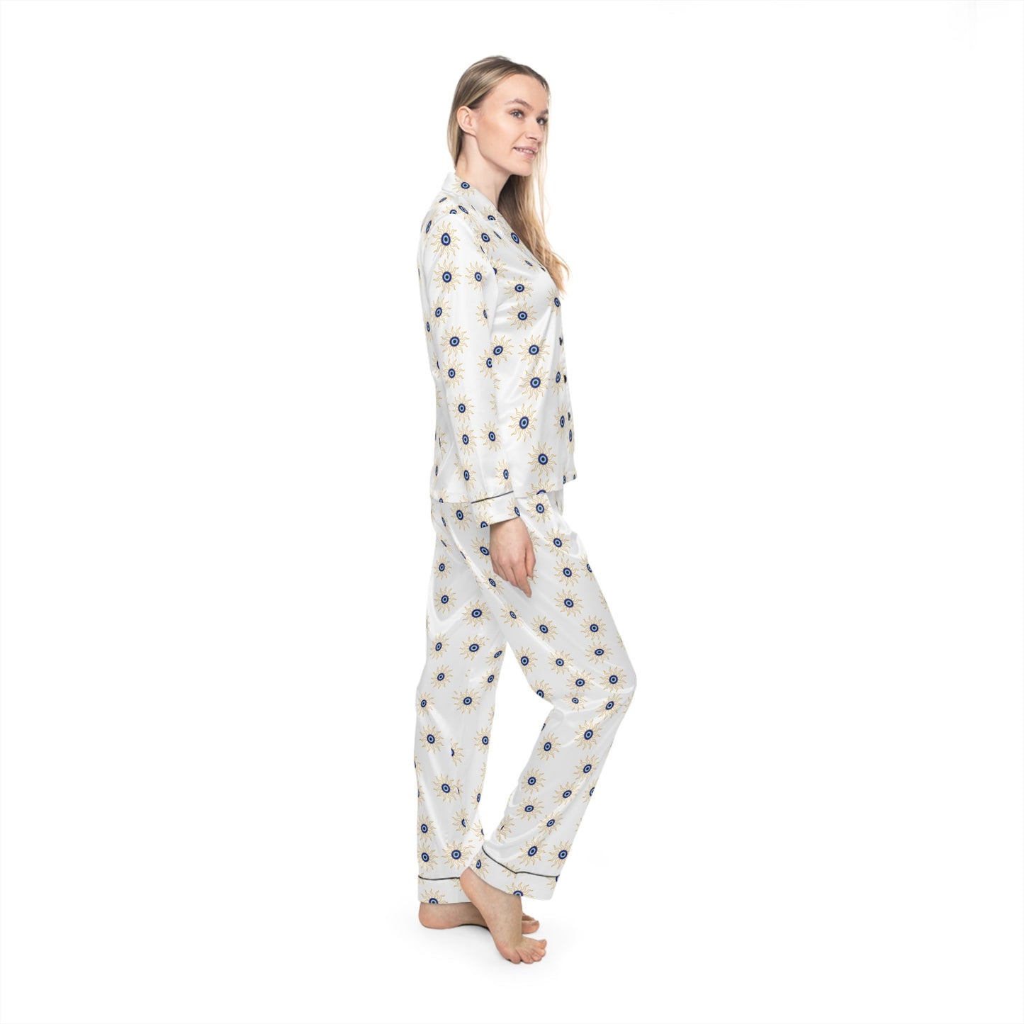 Satin Pyjamas Set with Evil Eye Sun SymbolAll Over Prints