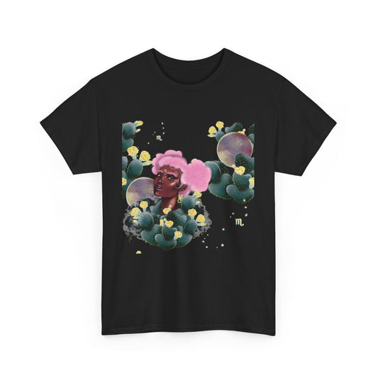 1. A black t-shirt featuring a vibrant pink and yellow flower design, perfect for adding a pop of color to any outfit.  

2. Stylish black t-shirt adorned with a bright pink and yellow flower, ideal for a casual yet eye-catching look.  

3. Black t-shirt showcasing a cheerful pink and yellow flower, combining simplicity with a touch of floral flair.  