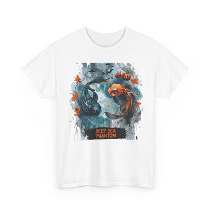 Tee Shirt Whimsical Halloween Koi Artwork With Pumpkins And Bats