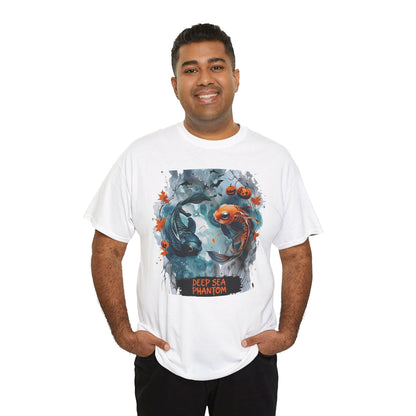 Tee Shirt Whimsical Halloween Koi Artwork With Pumpkins And Bats