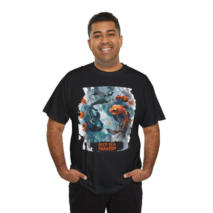 Tee Shirt Whimsical Halloween Koi Artwork With Pumpkins And Bats