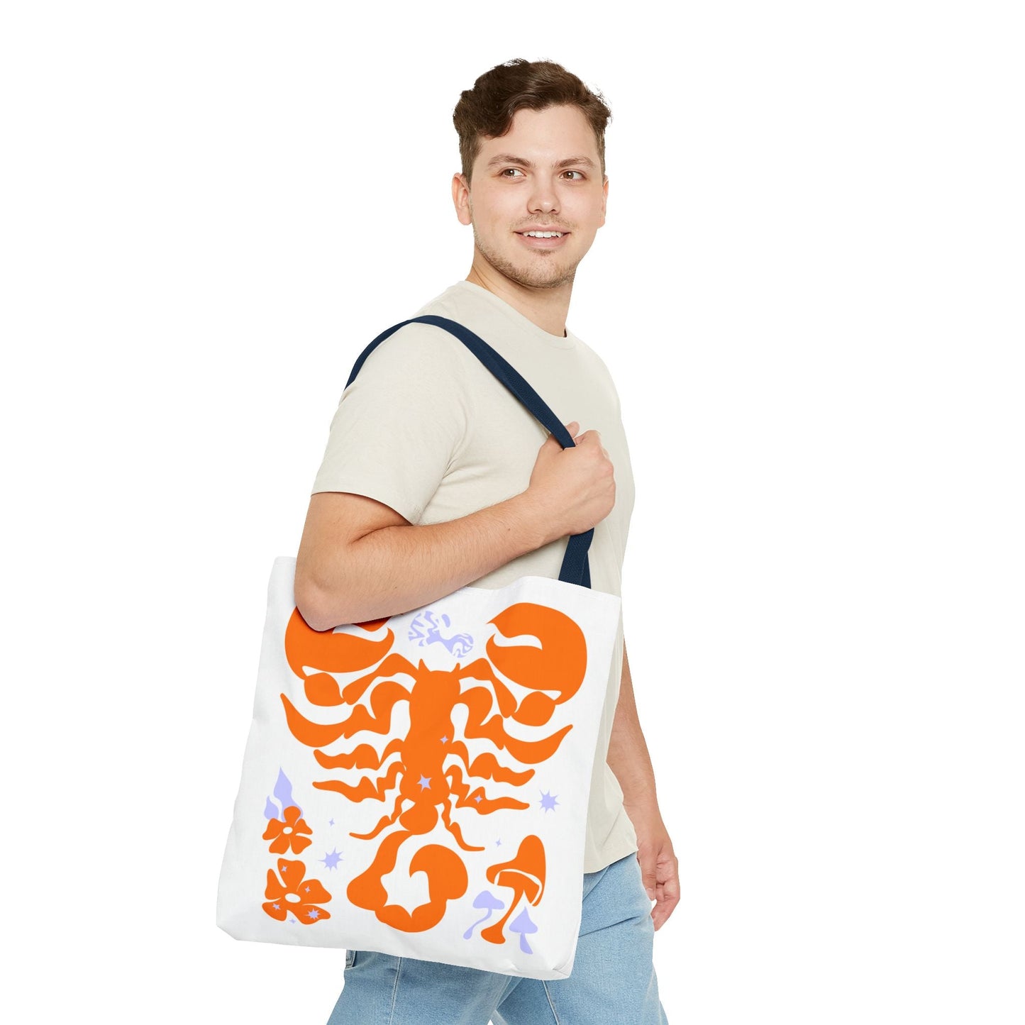 Zodiac Scorpio Floral Tote Bag — Orange Scorpio Astrological Reusable ToteBags