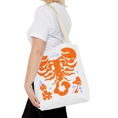 Zodiac Scorpio Floral Tote Bag — Orange Scorpio Astrological Reusable ToteBags